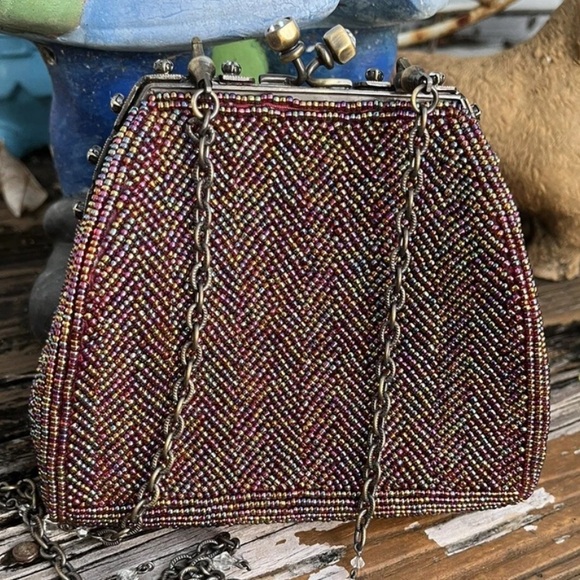 Inge Christopher Purple Rainbow Beaded Jeweled Purse Bag Clutch Vintage 70s 80s
